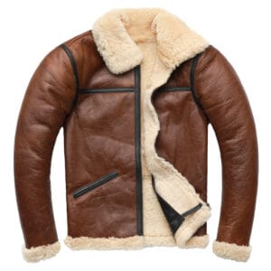 Men’s B3 Bomber Brown Genuine Distressed Sheepskin Sherpa Shearling Faux Fur Lined Air Force Military Winter Warm Aviator Uniform Leather Jacket