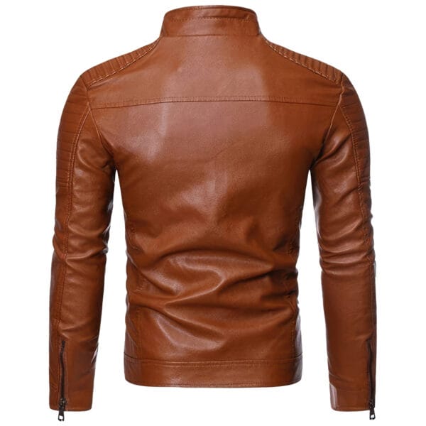 Men’s Tan Brown Biker Genuine Sheepskin Quilted Design Motor Rider Zip-Up Casual Slim Fit Sporty Scooter Outfit Leather Jacket - Image 3