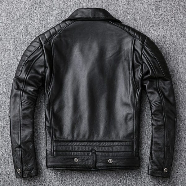 Men’s Black Biker Brando Genuine Sheepskin Café Racer Lapel Collar Retro Casual Classic Zip-Up Moto Slim Fit Leather Jacket - Image 2