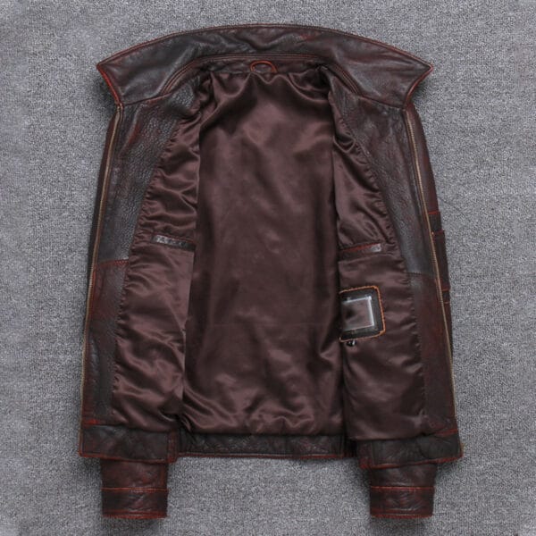 Men’s Vintage Burgundy Distressed Genuine Cowhide Motorcycle Café Racer Turn-Down Collar Lightweight Retro Leather Jacket - Image 2